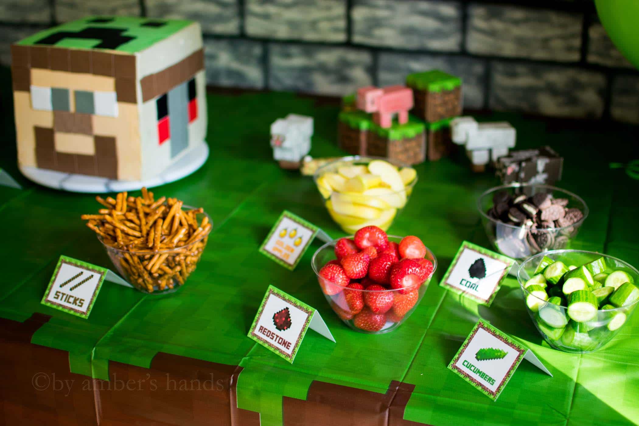 Minecraft birthday party food table